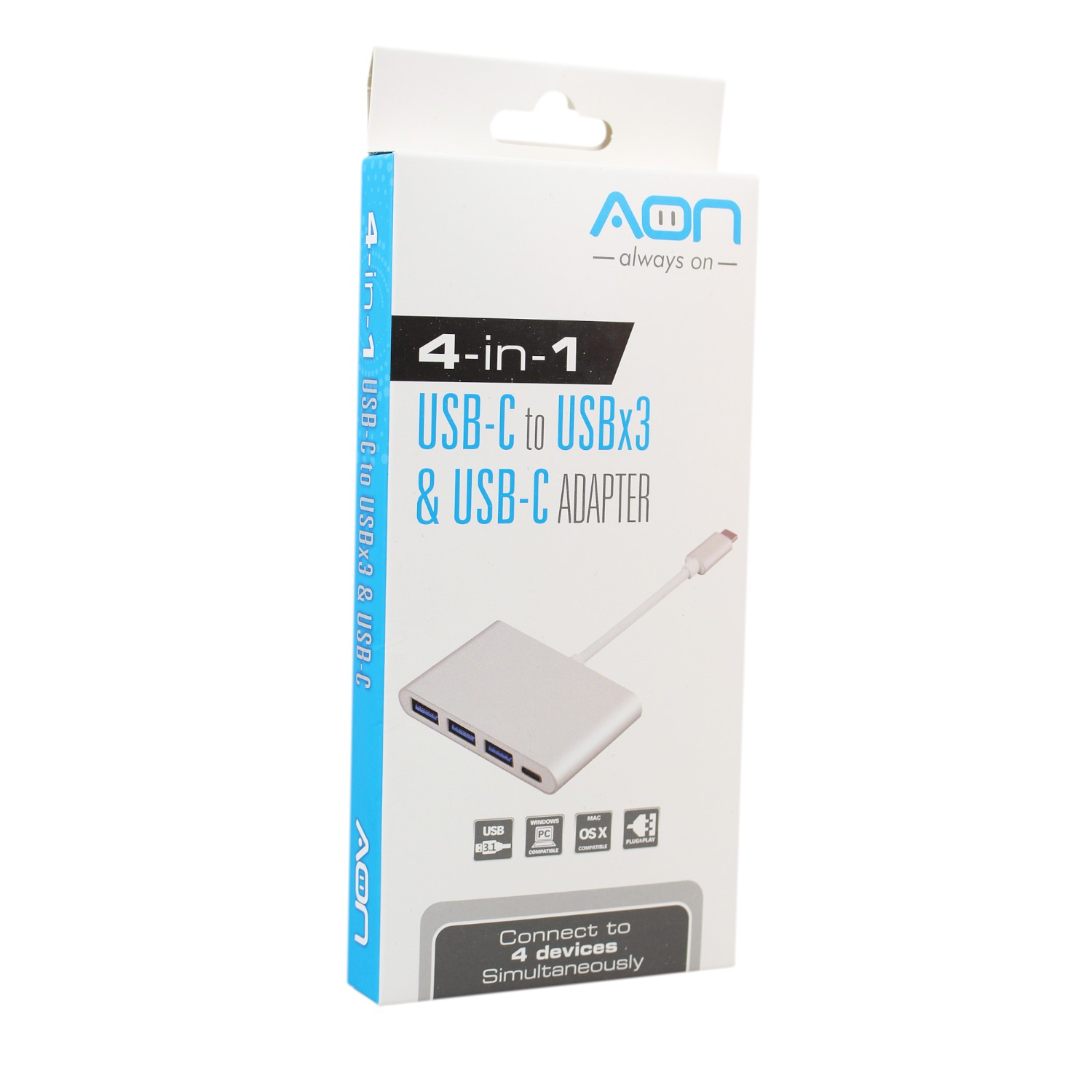Adaptador USB-C Multipuerto 4 en 1, 3 Puertos USB + Carga Rápida USB-C