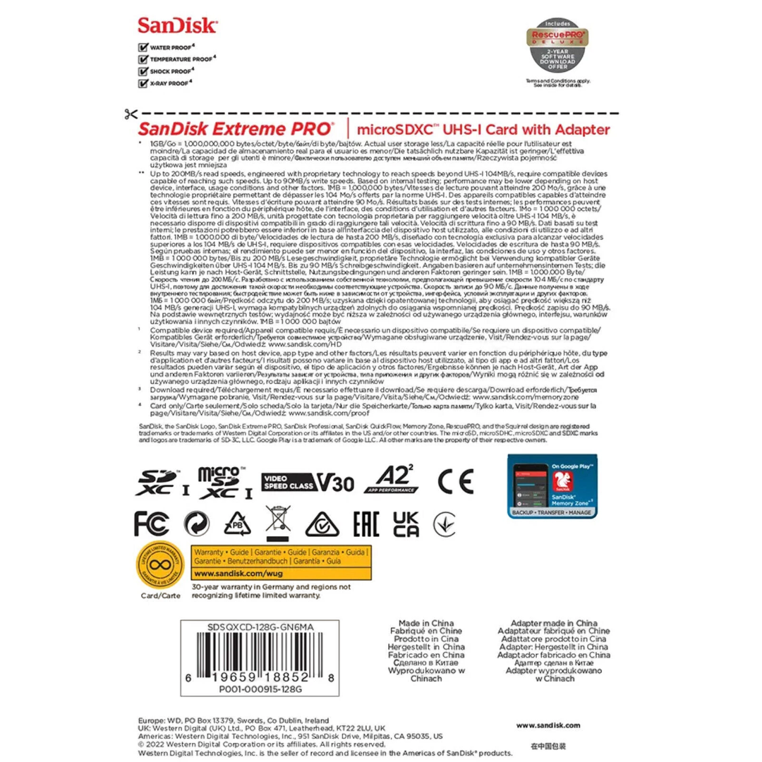 Tarjeta de memoria SanDisk Extreme PRO MicroSD de 128GB